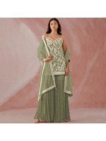 Pista Green Faux Georgette Designer Sharara Suit